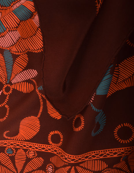 Valentino Vintage 1970s Rooster Bird Floral Brown Vivid Multicolor Silk Scarf