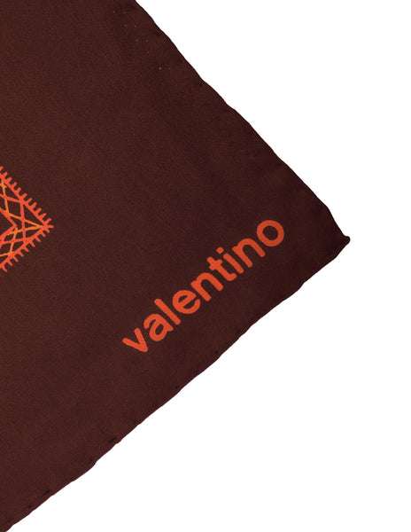 Valentino Vintage 1970s Rooster Bird Floral Brown Vivid Multicolor Silk Scarf