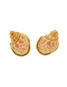 Valentino Couture Vintage Babylon Shell Spotted Seashell Gold Earrings