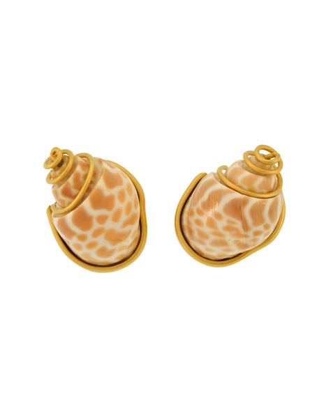 Valentino Couture Vintage Babylon Shell Spotted Seashell Gold Earrings