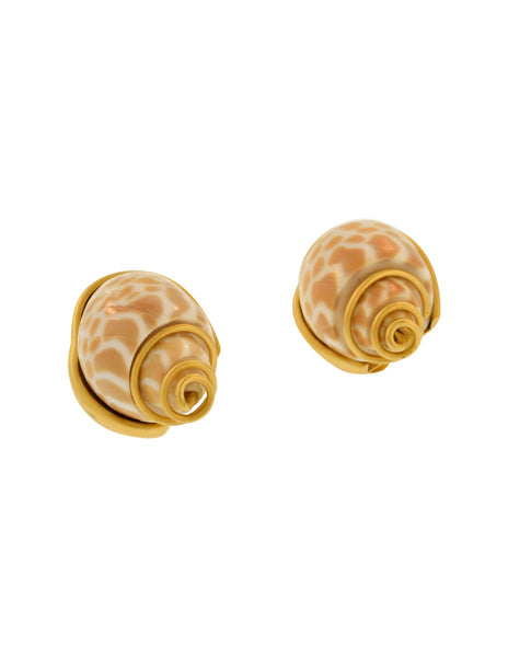 Valentino Couture Vintage Babylon Shell Spotted Seashell Gold Earrings
