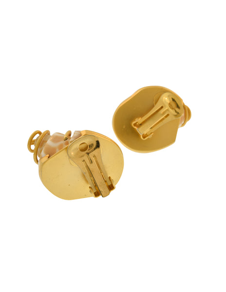 Valentino Couture Vintage Babylon Shell Spotted Seashell Gold Earrings