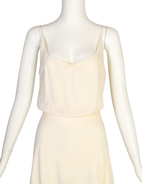 Valentino Vintage Layered Cream Silk Crepe Flowing Dress