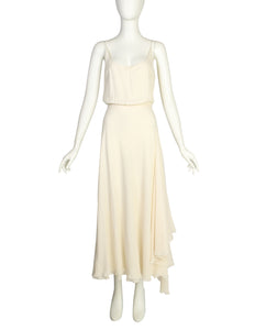 Valentino Vintage Layered Cream Silk Crepe Flowing Dress