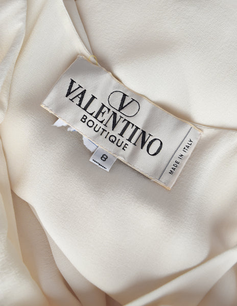 Valentino Vintage Layered Cream Silk Crepe Flowing Dress
