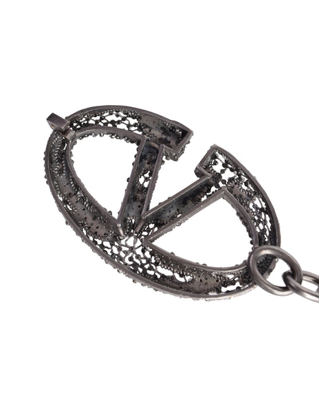 Valentino Vintage Strass V Logo Gunmetal Lace Chain Belt