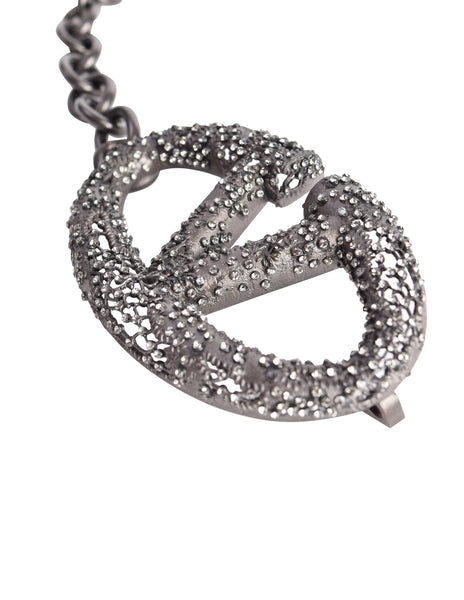 Valentino Vintage Strass V Logo Gunmetal Lace Chain Belt