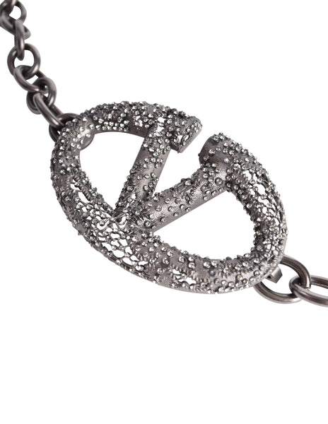 Valentino Vintage Strass V Logo Gunmetal Lace Chain Belt