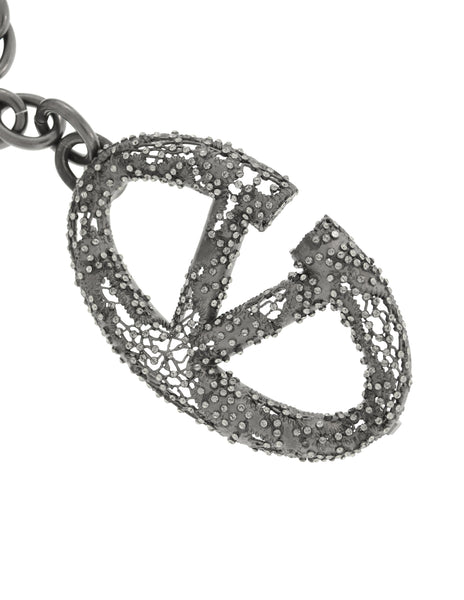 Valentino Vintage Strass V Logo Gunmetal Lace Chain Belt