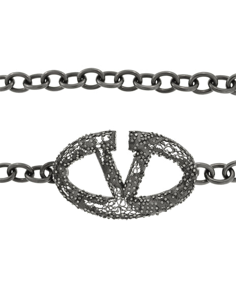 Valentino Vintage Strass V Logo Gunmetal Lace Chain Belt