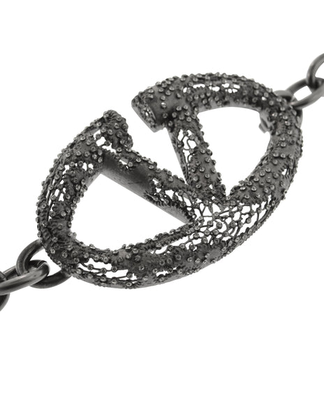 Valentino Vintage Strass V Logo Gunmetal Lace Chain Belt