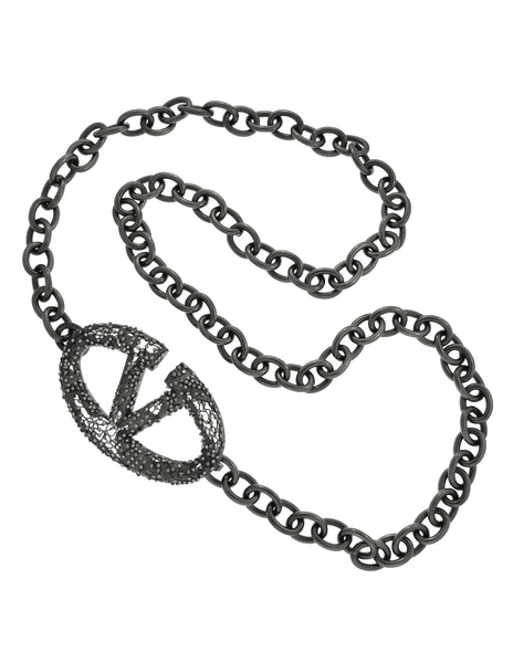 Valentino Vintage Strass V Logo Gunmetal Lace Chain Belt