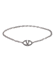 Valentino Vintage Strass V Logo Gunmetal Lace Chain Belt