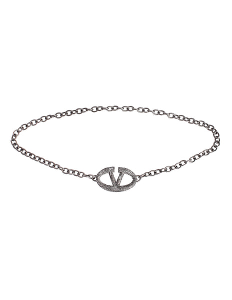 Valentino Vintage Strass V Logo Gunmetal Lace Chain Belt