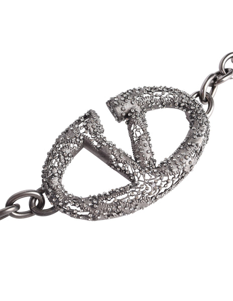 Valentino Vintage Strass V Logo Gunmetal Lace Chain Belt