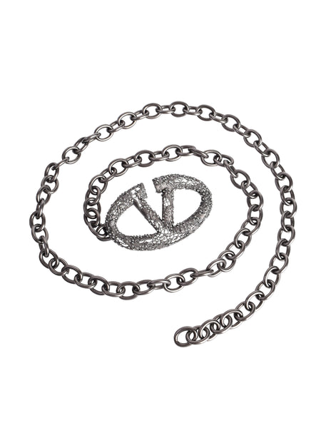 Valentino Vintage Strass V Logo Gunmetal Lace Chain Belt