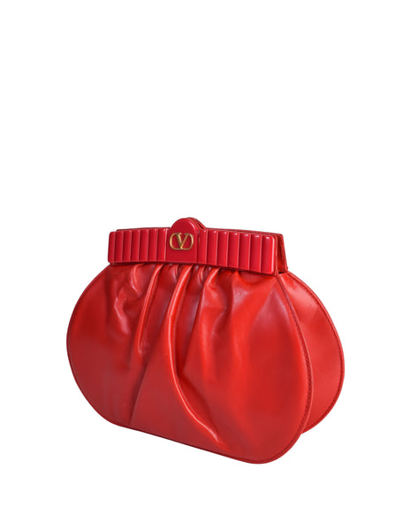 Valentino Vintage 1980s Lipstick Red Leather Gathered Front Crossbody Bag