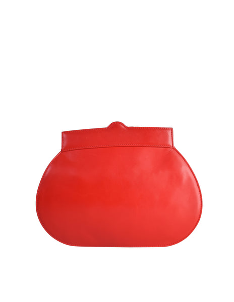 Valentino Vintage 1980s Lipstick Red Leather Gathered Front Crossbody Bag