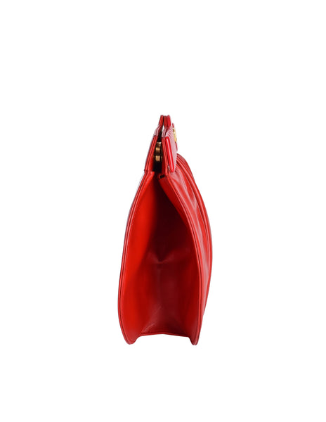 Valentino Vintage 1980s Lipstick Red Leather Gathered Front Crossbody Bag