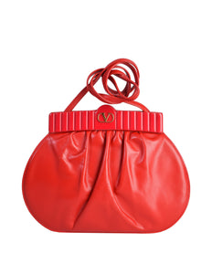 Valentino Vintage 1980s Lipstick Red Leather Gathered Front Crossbody Bag