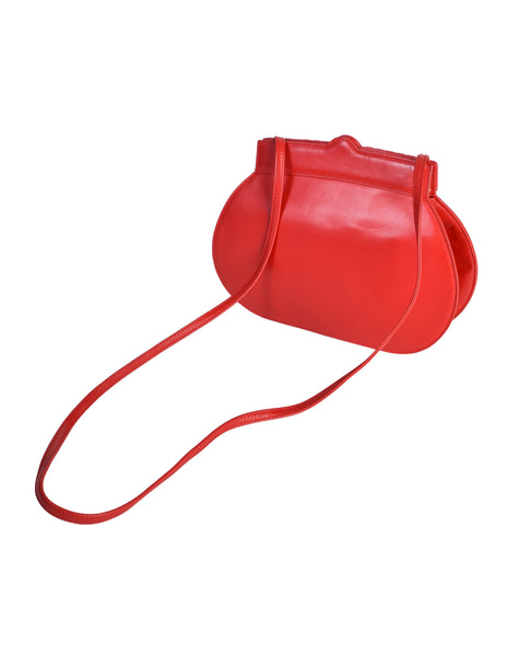 Valentino Vintage 1980s Lipstick Red Leather Gathered Front Crossbody Bag