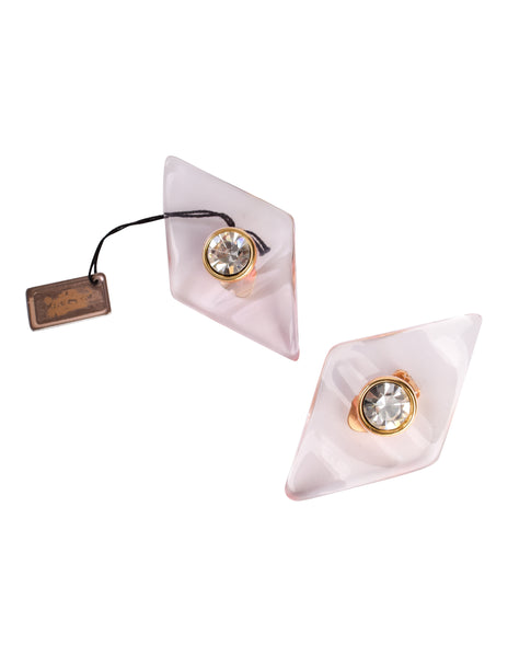 Valentino Vintage Pink Tinted Clear Diamond Shaped Rhinestone Oversized Earrings