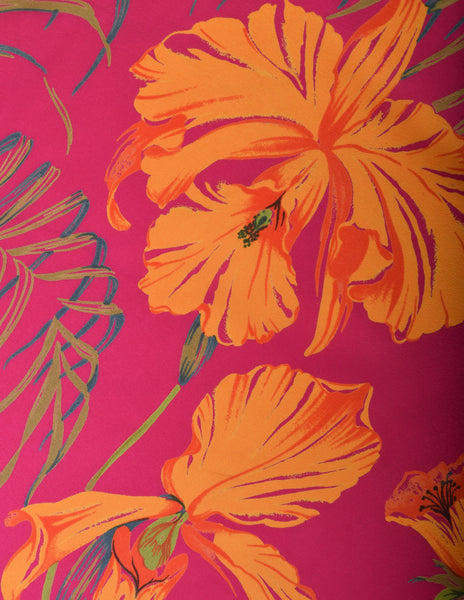 Valentino Vintage Fuchsia Vibrant Orchid Floral Print Silk Crepe Scarf