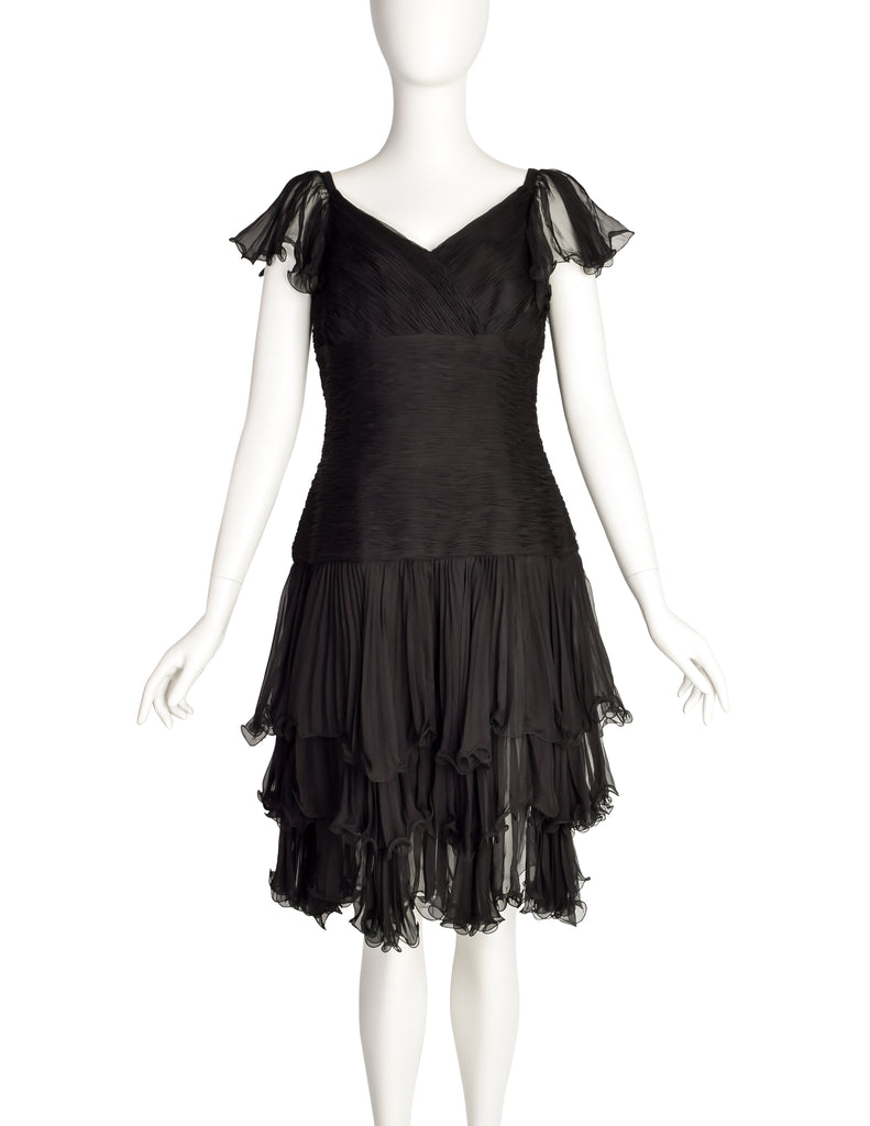 Valentino Vintage Black Silk Chiffon Pleated Black Dress Amarcord Vintage Fashion Valentino Vintage Black Silk Chiffon Pleated Black Dress Amarcord Vintage Fashion