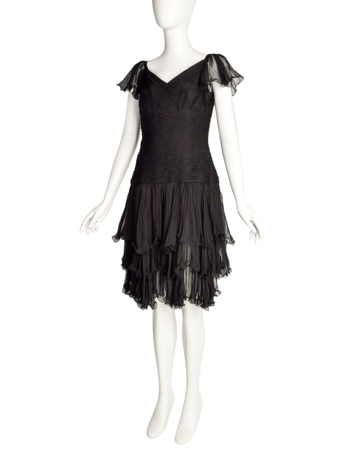 Valentino Vintage Black Silk Chiffon Pleated Black Dress Amarcord Vintage Fashion Valentino Vintage Black Silk Chiffon Pleated Black Dress Amarcord Vintage Fashion