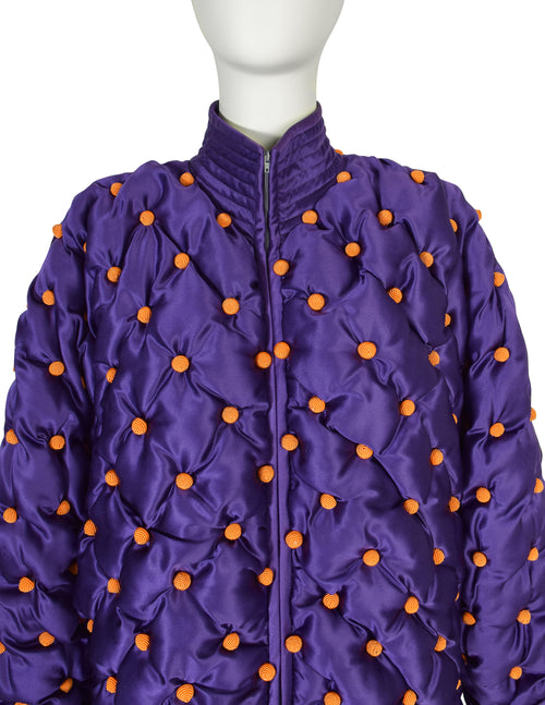 Valentino Vintage AW 1989 Purple Orange Silk Satin Tufted