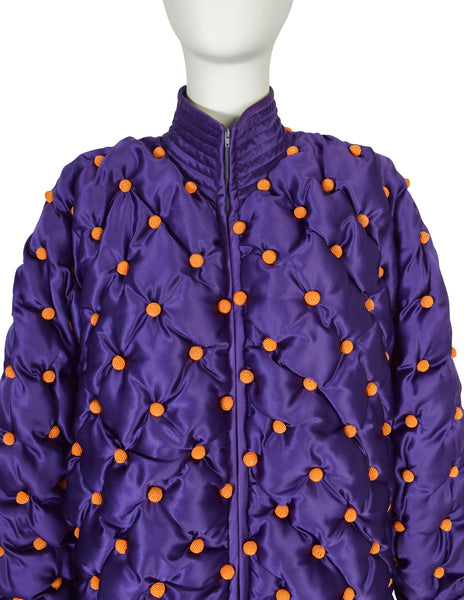Valentino Vintage AW 1989 Purple Orange Silk Satin Tufted Embellished Jacket