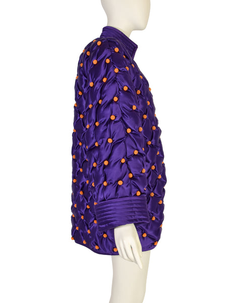 Valentino Vintage AW 1989 Purple Orange Silk Satin Tufted Embellished Jacket