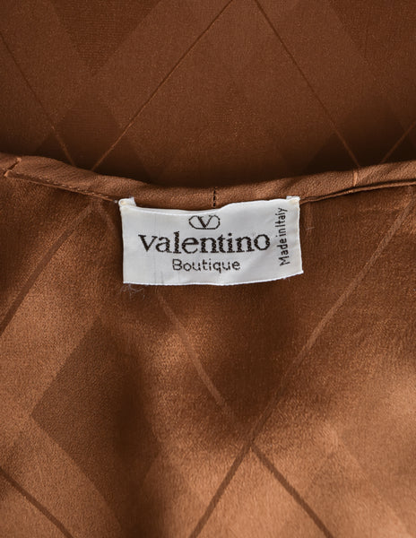 Valentino Vintage Rust Argyle Jacquard Silk Lace Collar Shirt