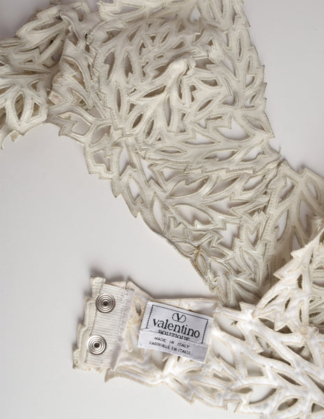 Valentino Vintage SS 1995 Ivory Leather Embroidered Cut Out Bralette Top