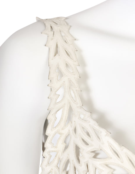 Valentino Vintage SS 1995 Ivory Leather Embroidered Cut Out Bralette Top