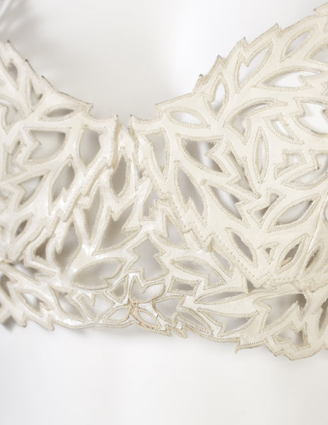 Valentino Vintage SS 1995 Ivory Leather Embroidered Cut Out Bralette Top