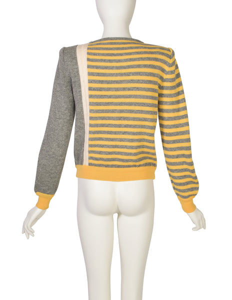 Valentino Vintage 1980s Yellow Grey Striped Wool Sweater