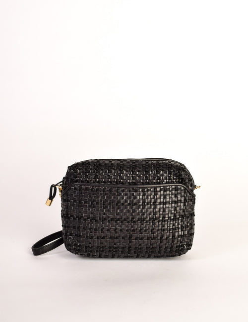 Valentino Vintage Black Woven Leather Crossbody Bag Amarcord