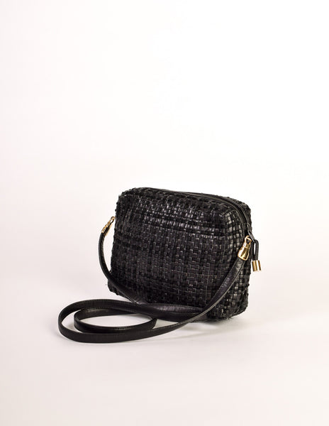 Valentino Vintage Black Woven Leather Crossbody Bag - Amarcord Vintage Fashion
 - 5