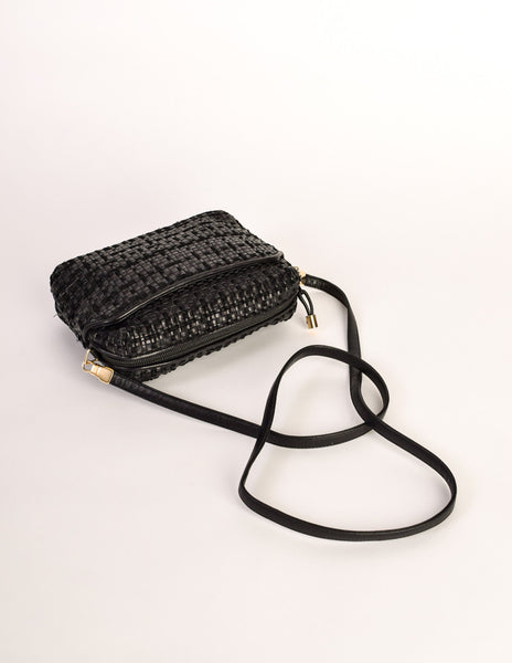 Valentino Vintage Black Woven Leather Crossbody Bag - Amarcord Vintage Fashion
 - 7