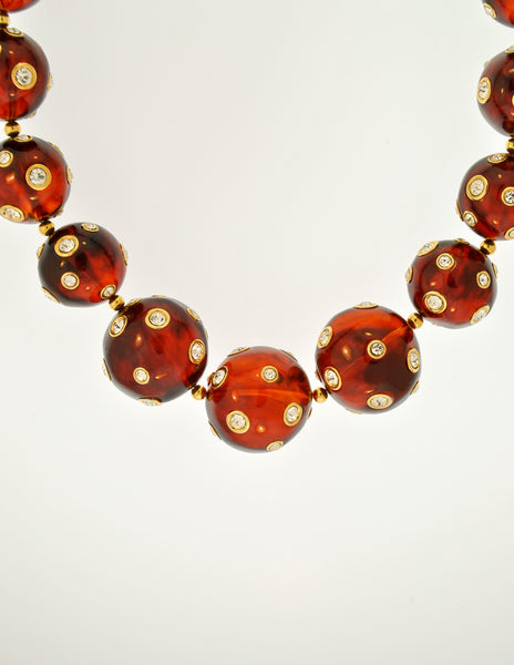 Valentino Vintage Rhinestone Encrusted Root Beer Lucite Bauble Necklace