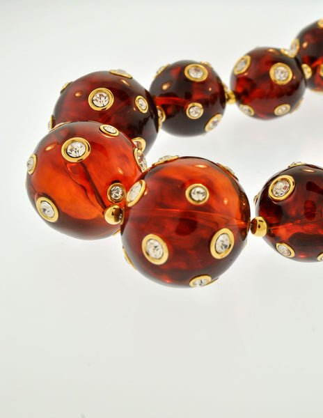 Valentino Vintage Rhinestone Encrusted Root Beer Lucite Bauble Necklace