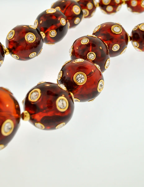 Valentino Vintage Rhinestone Encrusted Root Beer Lucite Bauble Necklace