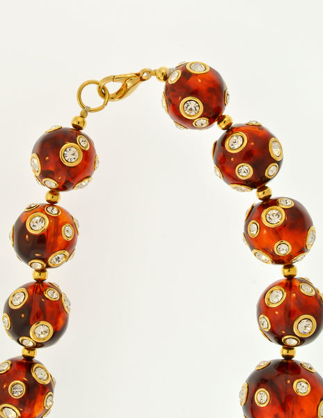 Valentino Vintage Rhinestone Encrusted Root Beer Lucite Bauble Necklace