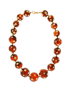 Valentino Vintage Rhinestone Encrusted Root Beer Lucite Bauble Necklace