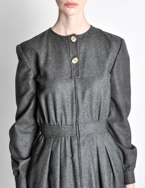 Valentino Vintage Charcoal Grey Wool Dress - Amarcord Vintage Fashion
 - 4