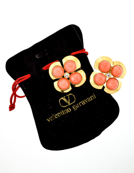 Valentino Vintage Gold Pink Flower Earrings