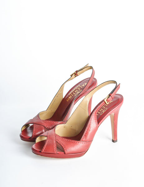 Valentino Vintage Red Leather Strappy Heels