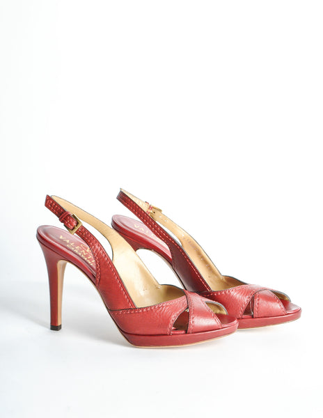 Valentino Vintage Red Leather Strappy Heels