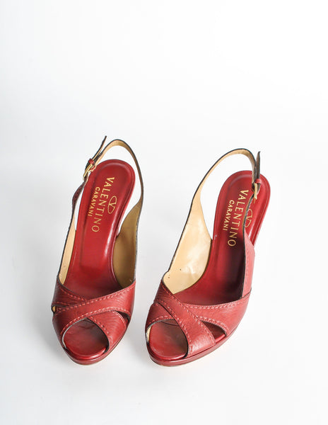 Valentino Vintage Red Leather Strappy Heels